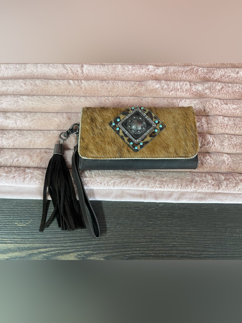 Ariat Cowhide and Leather Wristlet Wallet